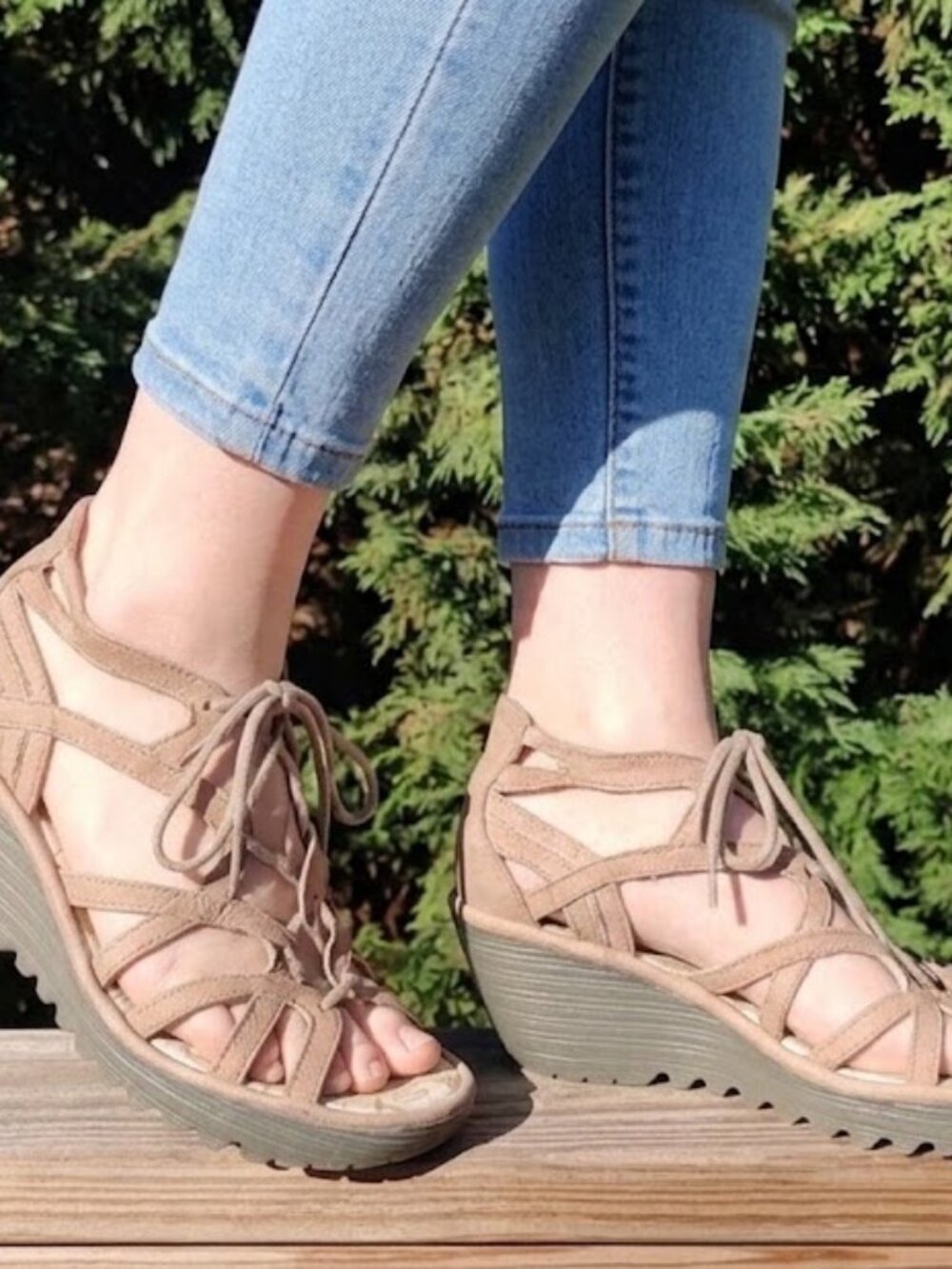 FLY LONDON Yuke663 Strappy Gladiator Wedge Sandals Beige Size 8 39 Orig $149